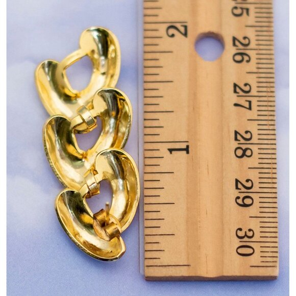 Vintage Minimalist Cuban Link Chain Gold Tone Dangle Earrings - S24 - Picture 2 of 2